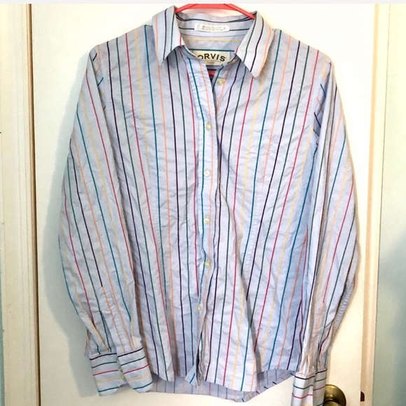 Orvis women’s blue button down 8 work stripe - Picture 9 of 10